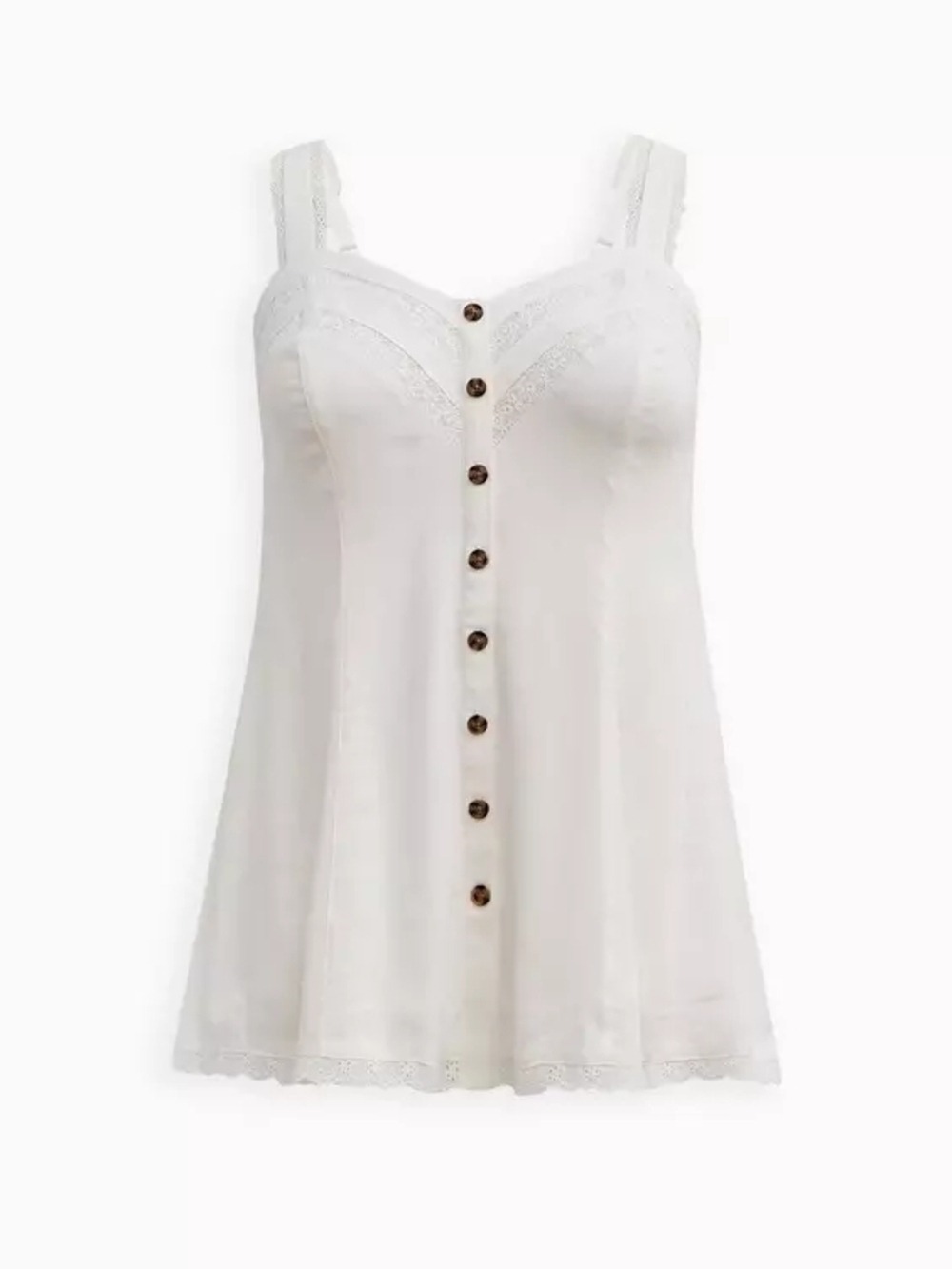 2X • Torrid • Fit And Flare Rayon Slub Lace Chic White Button-Front Lace Tank